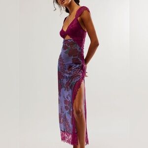 Free People Suddenly Fine Maxi Slip in Ocean Combo